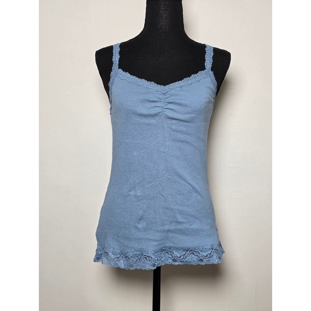 Women Camisole Tank Top Size L Blue Lace Trim Y2K Cottagecore Grunge Indie Y2K